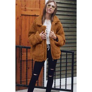 Women's Sherpa Fleece Faux Fur Trendy Jackets Camel